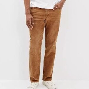 American Eagle Mens Flex Corduroy Pants 30x34 Tan Brown Slim Straight Cords
